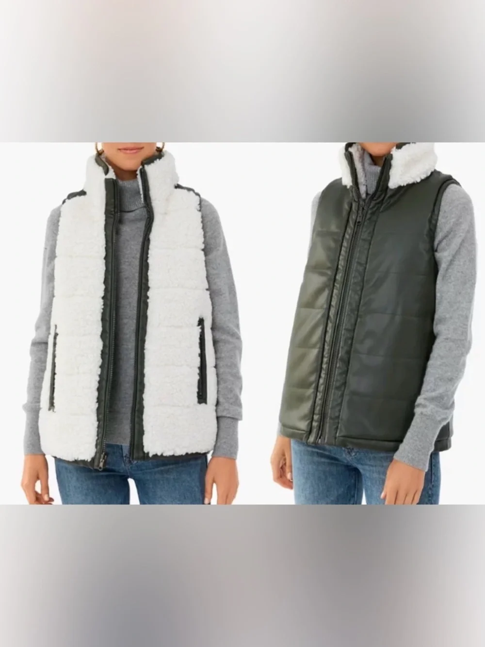 Tuckernuck Beckham reversible vegan leather Cream Sherpa puffer vest small
